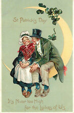 Embossed Tuck St Patrick's Day Postcard 106 Brundage Irish Couple Sit On Moon picture