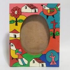 Vintage Miniature Hand Carved Wood Photo Picture Frame Hand Painted Folk Art  picture