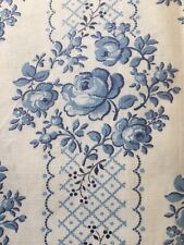 Antique French European Cottage Farm Floral Roses Cotton Fabric #2~ Blue White picture