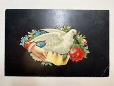 Antique Postcard Dove Carrying Rose and Note Floral Postcard  Embossed c1910's picture