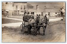 c1910's Three Men Hats Courthouse Horse Wagon Cart Dirt Road RPPC Photo Postcard picture
