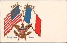 c1900s Patriotic Greetings Embossed Postcard American & French Flags / UNUSED picture