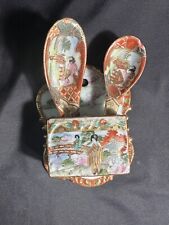 Pair Of Vintage Japanese Kutani Hand Painted Soup Spoons & Holder 5” L picture
