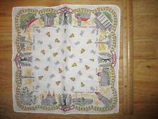 VTG 11 in. square HANDKERCHIEF with SCENES OF BERLIN GERMANY Bears & Bells EUC picture