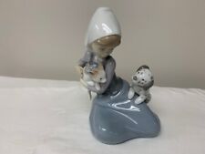 Vintage Lladro Porcelain Figurine Little Friskies Girl With Dog & Cat Retired picture
