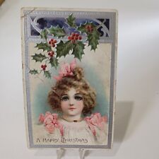 Postcard Christmas Beautiful Girl Holly 101643 picture