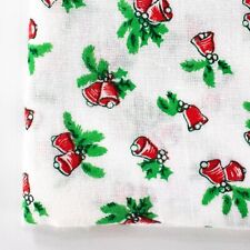 Vintage Cotton Fabric Christmas Green Red White Bells Holly Holiday 1 Yard picture