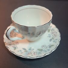 Johnson Bro's Ironstone Teacup with Saucer, White Flowers With Pink Blue Berries picture