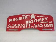 Vintage Inman Kansas Regher Hatchery Chick Poultry Metal License Plate Topper picture