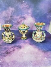 Vintage Middle Eastern Vase Handpainted Ceramic Pottery 3 Piece picture