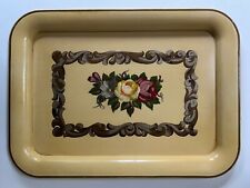 Vtg HAND PAINTED METAL TOLE Rectangular SERVING TRAY FLORAL MOTIF Home DECOR picture