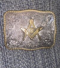 Vintage Crumrine Masonic Mason Silver Plated Made In USA Belt Buckle Used picture
