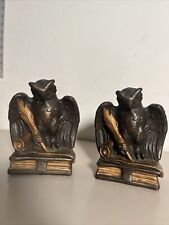 Antique Pair of Armor Bronze Bookends by John Ruhl  of Owls with a Quill Pen picture
