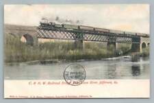 C&NW Railroad Bridge JEFFERSON Iowa Antique Coon River Locomotive Train 1907 picture