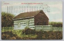 Blairsville Pennsylvania~First Church~Log Cabin~Vintage Postcard picture