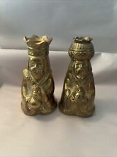 Wise men Candle Stick Holders Brass  Metal VTG 5 1/2” Tall 3 1/2” Wide Hong Kong picture