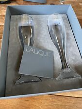 Pair (2) Lalique Celebration 2000 Crystal Champagne Flutes in Original Box picture