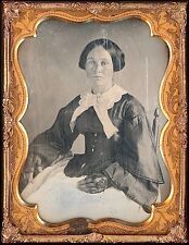 Light Eyed Woman Wearing Lace Gloves +White Bow 1/4 Plate Daguerreotype T175 picture