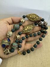 Yemeni Old Wood & Glass Brass Beads  Pendant Necklace picture