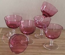 VINTAGE George Borgfeldt Optic Cranberry Crystal Champagne / Sorbet - Set of 6 picture