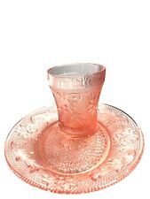 S/4Vintage Indiana Tiara Pink Sandwich Glass Oval Snack Plates & Tumblers Rare picture