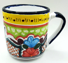 Authentic Talavera Mug Green Flower Large Bright Cheery Yellow Green Blue picture