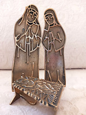 Vintage Solid Brass 3 Pc Modernist Style Nativity Set Jesus Mary Joseph Christma picture