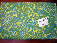 vintage Fabric Mod Paisley Canvas Bright Blue Green Yellow 45x56