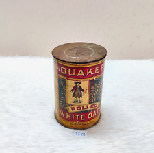 1930s Vintage Rolled White Retro Quaker Oats Advertising Tin Box Round USA TI151 picture