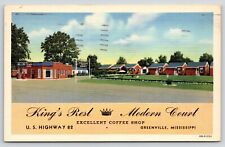 Greenville MS~Kings Rest Roadside Motel~Art Deco Cafe~Gas Station~1940 Linen PC picture