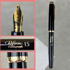 Vintage Reform Calligraph 1.5 Piston Fill Black & Gold Fountain Pen BB Italic picture