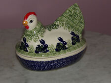Polish Pottery Chicken Box Bunny Pattern picture