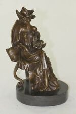 Collectible Handcrafted Detailed Woman and Dog Genuine Bronze Sculpture Statue picture