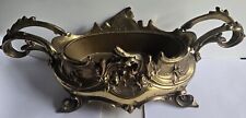 Antique Vintage Brass Rococo Footed Jardiniere Planter With Oval Insert picture