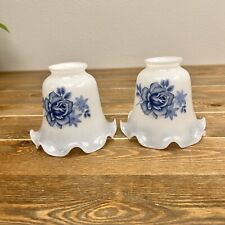 Vintage Blue Floral Frosted Ruffled Glass Light Lamp, 2