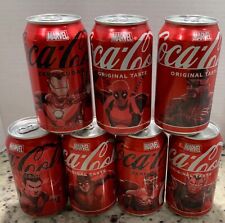 MARVEL Coca-Cola COKE Limited 7 Empty Can Lot DEADPOOL FURY IRON MAN DAREDEVIL picture