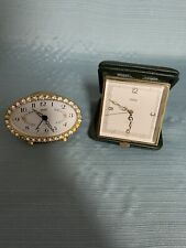 Lot of 2 Vintage Travel Alarm Clocks- Semca 7 Jewels Swiss - Linden Black Forest picture