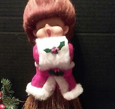 Vtg 1960's/1970's Christmas Singing Elf Pixie Girl Big Ears Straw Broom Doll 🎄 picture
