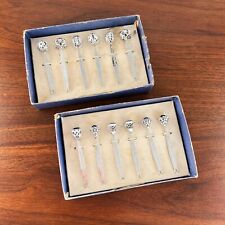 12 AMERICAN STERLING SILVER HORS D'OEUVRES PICKS BOXED VARIATIONS PIERCED picture