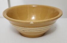 Antique Yelloware White Striped Footed Handmade Mixing Bowl PRIMITIVE COUNTRY picture