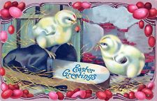 EASTER - Chicks and Many Colored Eggs Easter Greetings Postcard picture