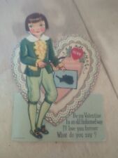 1940s 50's Old-Fashioned BoyValentine Greeting Card Vintage MCM Red Die Cut Used picture
