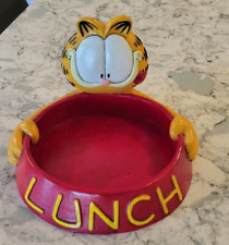 Garfield The Cat LUNCH Pet Food Dish Bowl Vintage 1994 Paws Red Gold Bowl RARE picture
