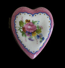 Vintage Limoges Porcelain Trinket Box Pink Floral Pinched Heart Je t'aime picture