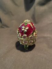 Fabrege Egg Inspired Decorative Red Trinket Box With Enamelled Flowers Faux Gems picture