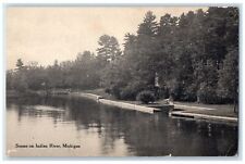 1916 Scene on Indian River Trees Sky View Michigan MI Posted Vintage Postcard picture