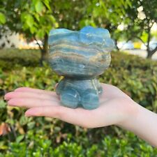 1.4LB 3.1'' Natural Blue Onyx Hello Kitty Cat Statue Quartz Crystal Carving Gift picture