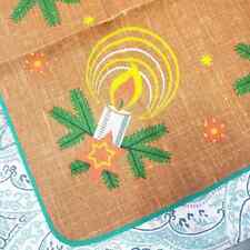 Bold Retro CHRISTMAS Candles Stars Vintage GERMAN Square Table Cloth JUTE picture