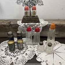Vintage Lot Of Pressed Glass Salt & Pepper Shakers Brass & Silver Plate picture