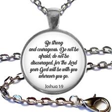 Bible Verse Joshua 1:9 Be Strong & Courageous Religious Glass Top Pendant Chain picture